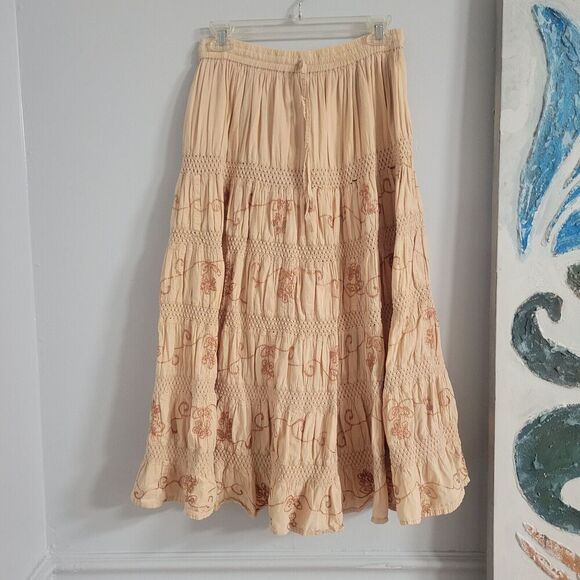 Belma Free Size Women Skirt Embroidered Print Drawstring Elastic Waist Boho - Picture 1 of 8